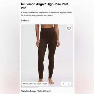 lululemon Align HR Leggings 28” NWT size 8
